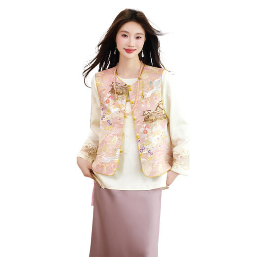 新中式洋气两面穿圆领马甲+刺绣衬衫打底两件套 商品图4