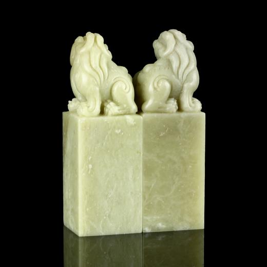 孤品18032青田石情侣对章封门冻石古兽钮 2.5*2.5*7.5cm 商品图2