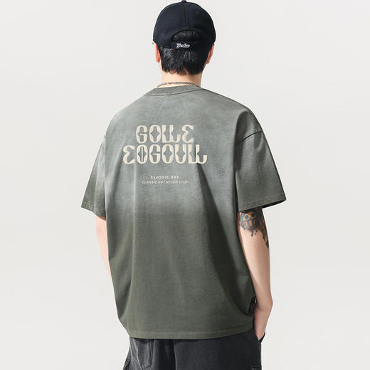 【DYG】大依优型大码男装夏季圆领短袖T恤水洗印花渐变色宽松休闲上衣 商品图3