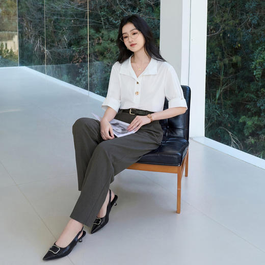 三彩2026夏季新款通勤休闲裤简约九分裤直筒裤气质S 商品图2