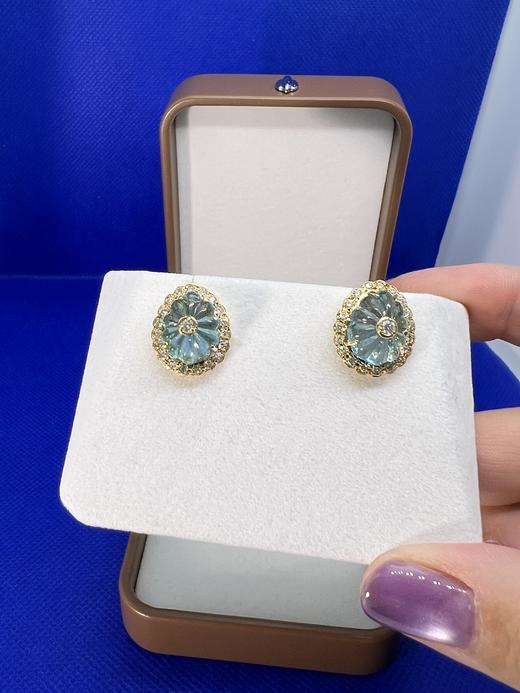 【日本溯源之旅】设计师独款 18k托帕石钻石耳夹 大克拉托帕石10ct  立体切磨工艺 围镶钻石复古优雅 钻石0.46ct 弹力双夹 8.3g（展会产品拍下后不支持7天无理由退换货） 商品图0