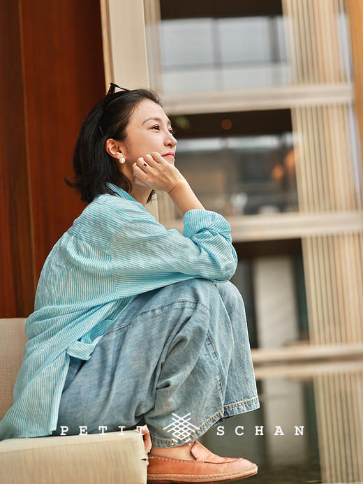 Petit Schan小闪 CLO#1092 Sinbad: The Sequel 辛巴达航海记续集 一千零一夜系列色织纯亚麻度假感细条纹长袖衬衫 商品图4