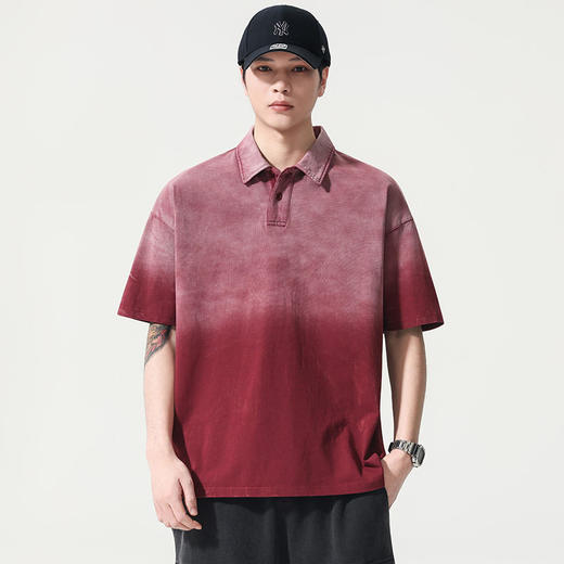 【DYG】大依优型大码男装夏季短袖POLO衫纯棉潮牌水洗重磅T恤美式复古渐变 商品图1