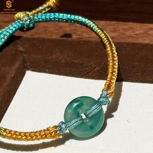 【香港周六福黄金钻石首饰】A级冰绿非洲翠平安扣古法手编手链+高定礼盒 商品图1