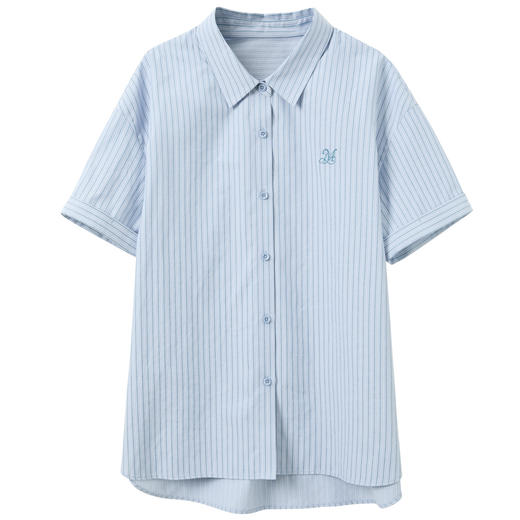 三彩2026夏季新款条纹衬衫刺绣宽松翻领休闲衬衣简约M 商品图4