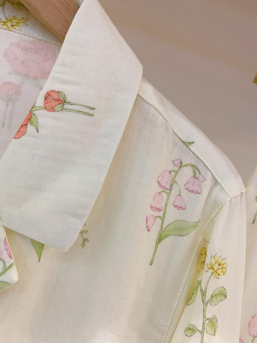 松植屋《铃兰》女士纱布翻领长袖长裤套装女款翻领开衫版睡衣 商品图2