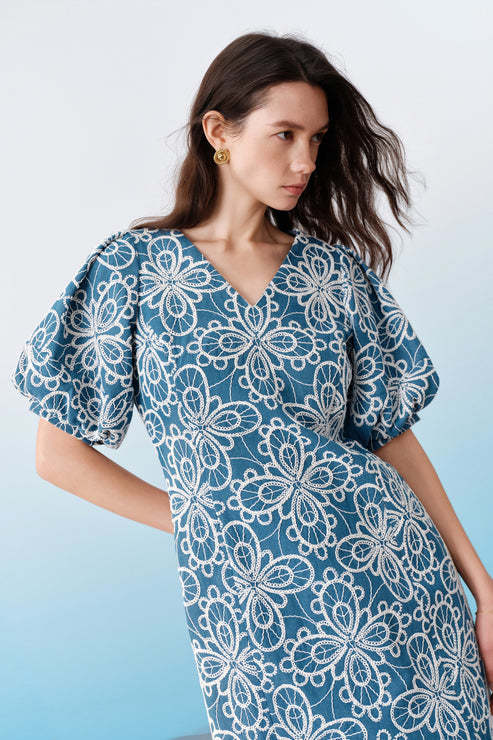 G2000女装SS26商场新款【BLACK】V领丰盈泡泡袖连衣裙61933092 商品图1