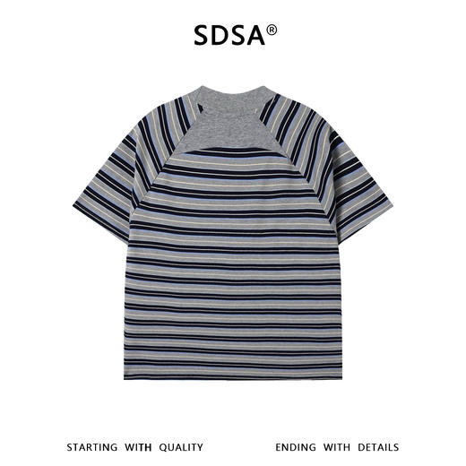 SDSA男装2026新款轻奢韩系撞色条纹刺绣字母圆领短袖T恤百搭上衣 商品图1