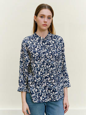 【桑蚕丝碎花衬衫】26年春夏新品女士七分袖真丝薄款不对称上衣