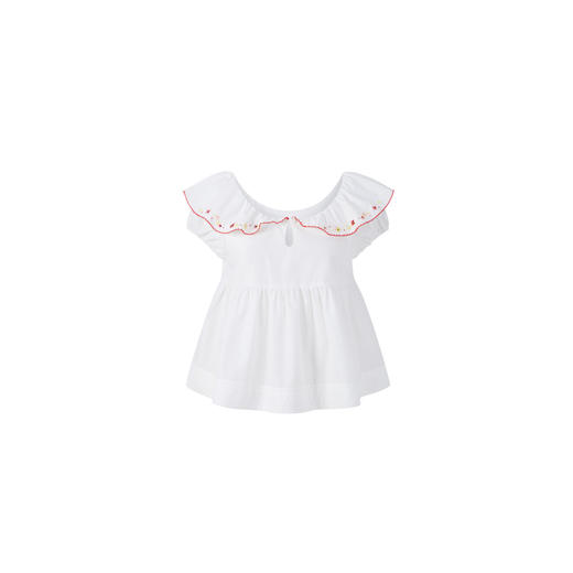 HERLIAN 2026年夏季新品绣花荷叶领衬衫女士显瘦俏皮短袖上衣 商品图4