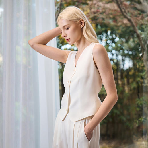 Solo seta30姆米重磅真丝女睡衣桑蚕丝纯色马甲长裤可外穿家居服 商品图3