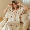 芬腾女士短袖睡裙纯棉甜美风夏季薄款休闲条纹全棉方领家居服中裙 商品缩略图4