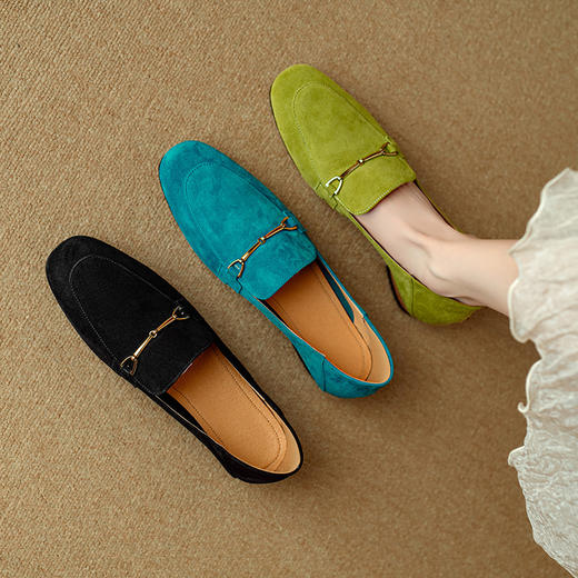 【预售5天】真皮方头复古马衔扣乐福鞋女新款英伦风小皮鞋通勤单鞋豆豆鞋NJMK&K1076- 1 商品图5