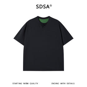 SDSA男装2026新款高贵轻奢老钱风拼接双层领短袖T恤百搭宽松上衣