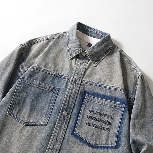 【DYG】大依优型大码男装春秋牛仔夹克痞帅牛仔外套复古刺绣长袖棉质衬衫 商品图3
