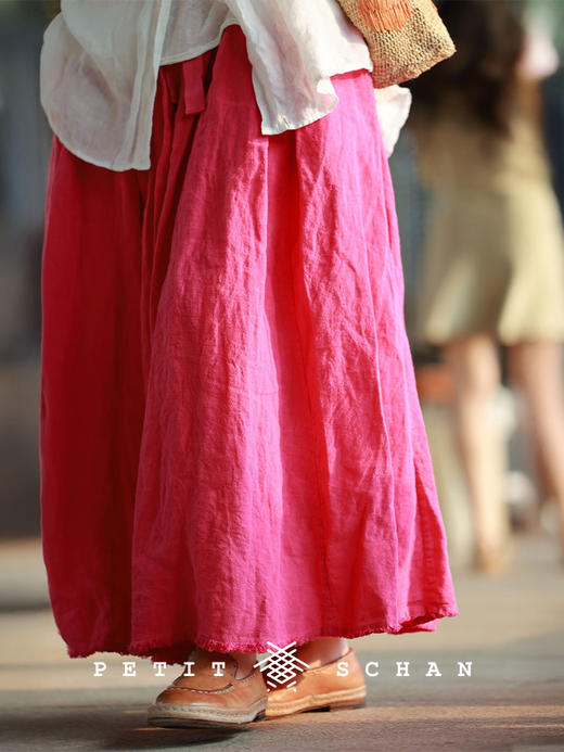 Petit Schan小闪 CLO#1089 Shaped by many strikes 多锤定音 纯亚麻成衣染色松紧腰大伞裙半裙 商品图0