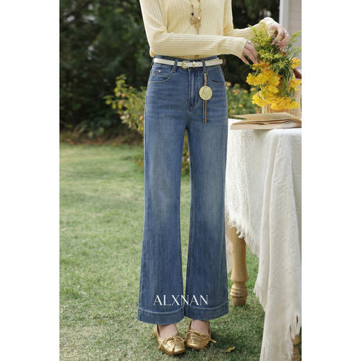 鹿向南「海隅闲行」蓝色牛仔裤春季新款时尚高腰修身直筒长裤女 商品图2