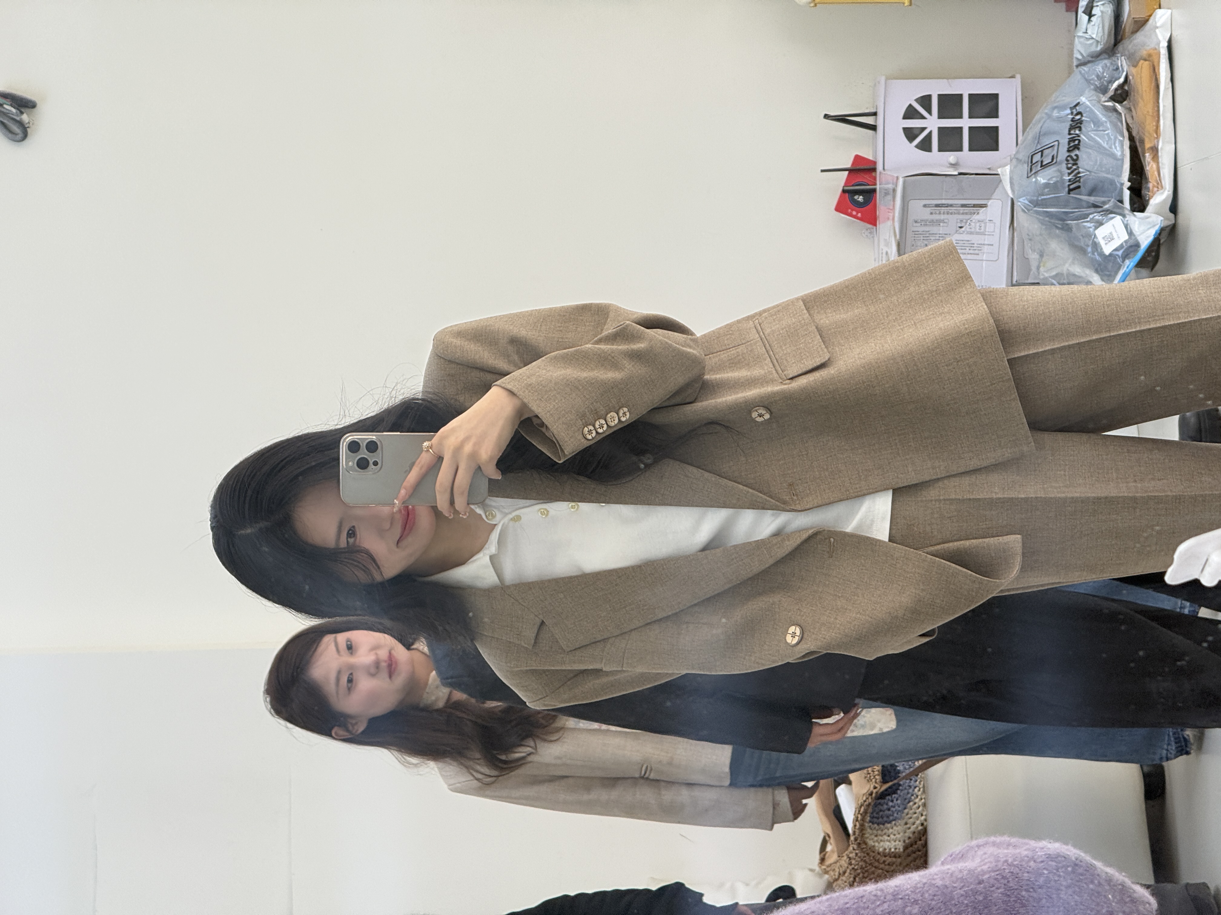 法小曼*子珍韩系少女卡其色西装套装女直筒型2026新款大女主气场西服