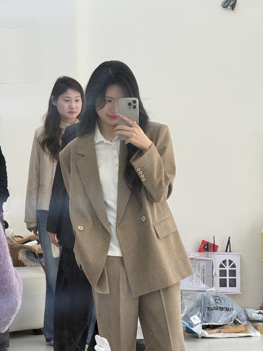 法小曼*子珍韩系少女卡其色西装套装女直筒型2026新款大女主气场西服 商品图0