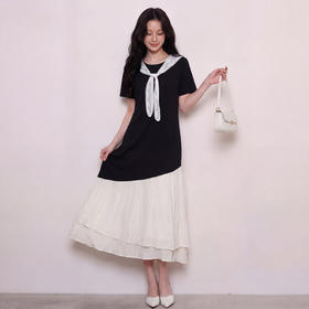 奢姿大码女装2026夏季撞色海军领连衣裙胖妹妹遮肉减龄学院风长裙9962832257