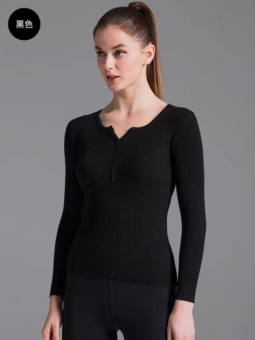 RIBBED HENLEY TEE||F罗纹长袖针织打底衫||均码||女款 商品图2