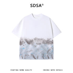 SDSA男装2026新款高贵轻奢复古渐变晕染撞色印花圆领短袖T恤百搭
