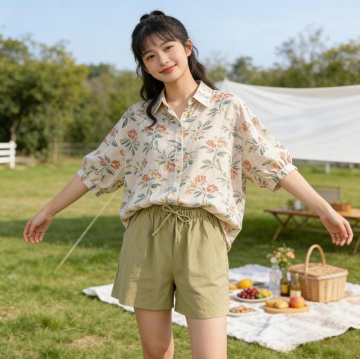 “夏日清凉氛围感”！【夏季多巴胺纯棉短裤】宽松A字版高腰设计 遮肉显瘦修腿显高 会呼吸的纯棉肌理感面料 柔软亲肤吸湿透气 多巴胺色系百搭休闲夏日 商品图5