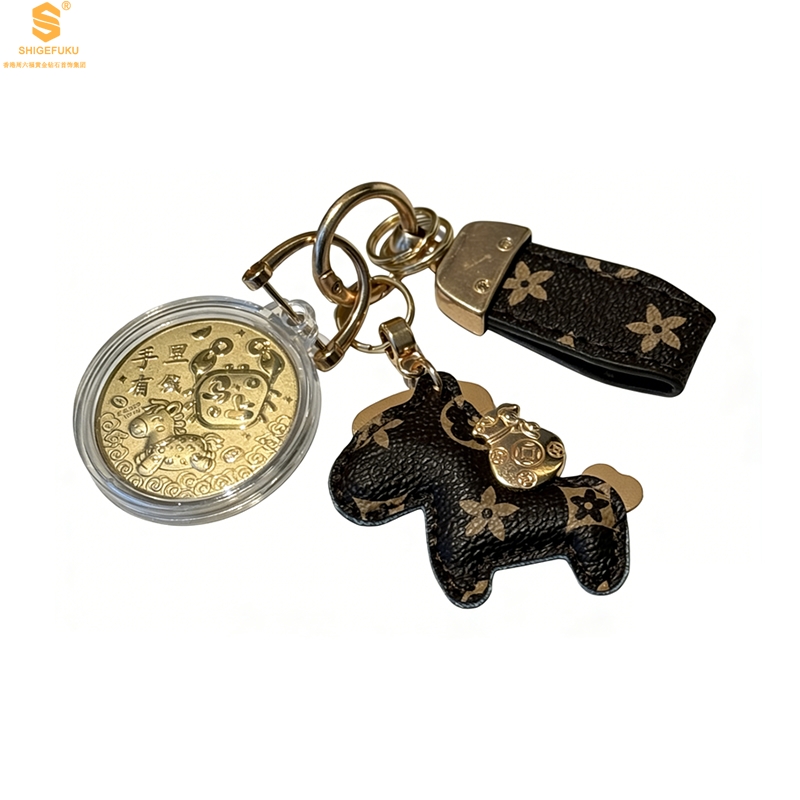 【香港周六福黄金钻石首饰】999足金马年马上手里有钱挂饰