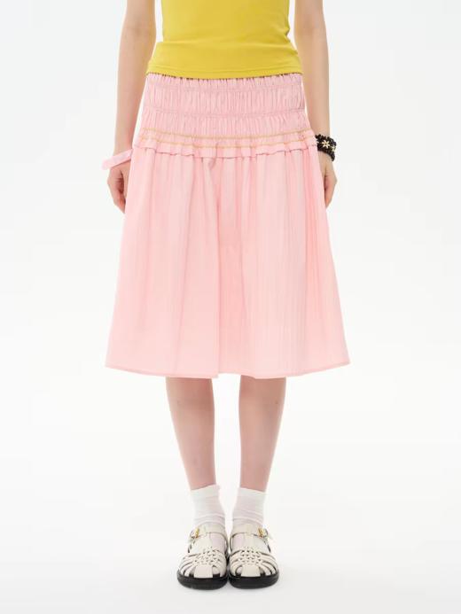 heris/H61124/粉色百褶压皱肌理 打揽松紧腰两穿设计 A字伞裙抹胸上衣 商品图1