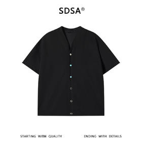 SDSA男装2026新款高贵轻奢潮牌极简风V领纽扣开始短袖T恤百搭舒适