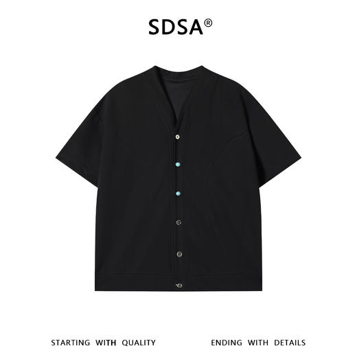 SDSA男装2026新款高贵轻奢潮牌极简风V领纽扣开始短袖T恤百搭舒适 商品图0