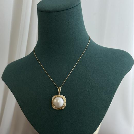 复古时髦风14-15mm天然马贝珍珠，面无暇、极光镜面 纯银配件 商品图1