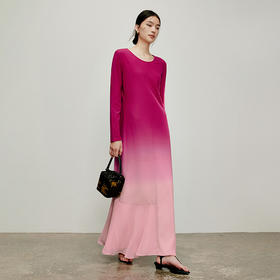 【林栖设计小店】国色芳华|洛阳牡丹红渐变飞片拼接2026春新款优雅连衣裙