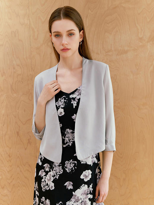 【桑蚕丝七分袖短外套】26年春夏新品女士100%桑蚕丝超薄真丝小外套 商品图0