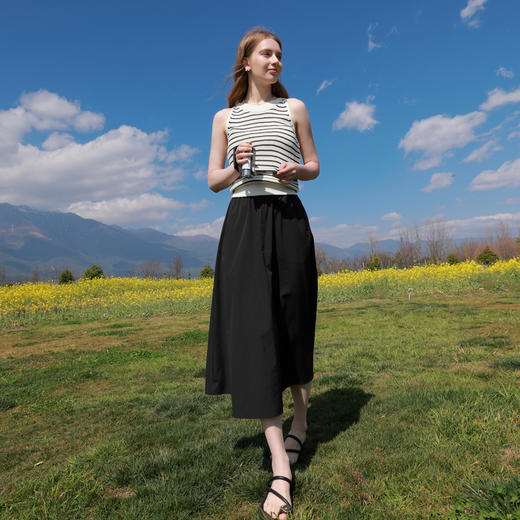 三彩2026夏季新款高腰A字裙半身裙长裙梨形显瘦裙子气质M 商品图3