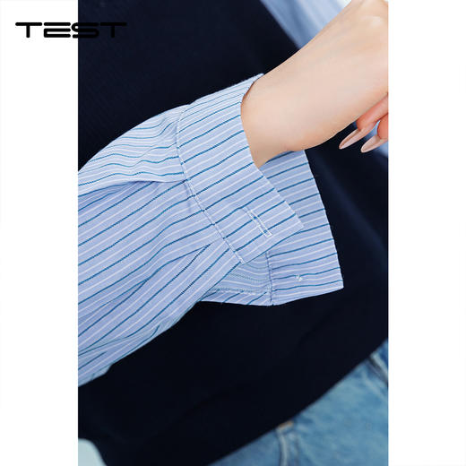 春上新学院风条纹拼接显瘦通勤上衣1261061 商品图3
