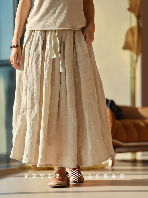 Petit Schan小闪 CLO#1089 Shaped by many strikes 多锤定音 纯亚麻成衣染色松紧腰大伞裙半裙 商品图1