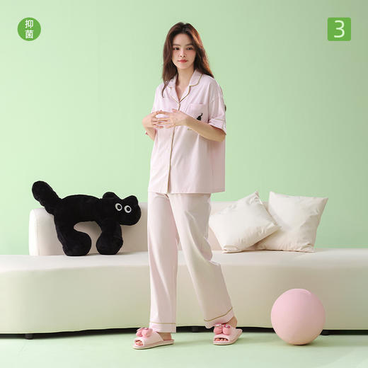抗菌新疆棉 甜美系春夏季短袖长裤开衫睡衣女拉架纯棉韩版套装 商品图0