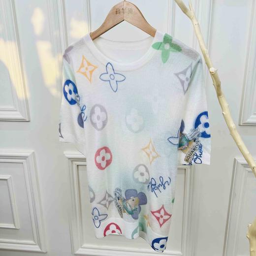 清云雾染~ 羊 毛圆领宽松显瘦提花针织套头短袖 商品图5