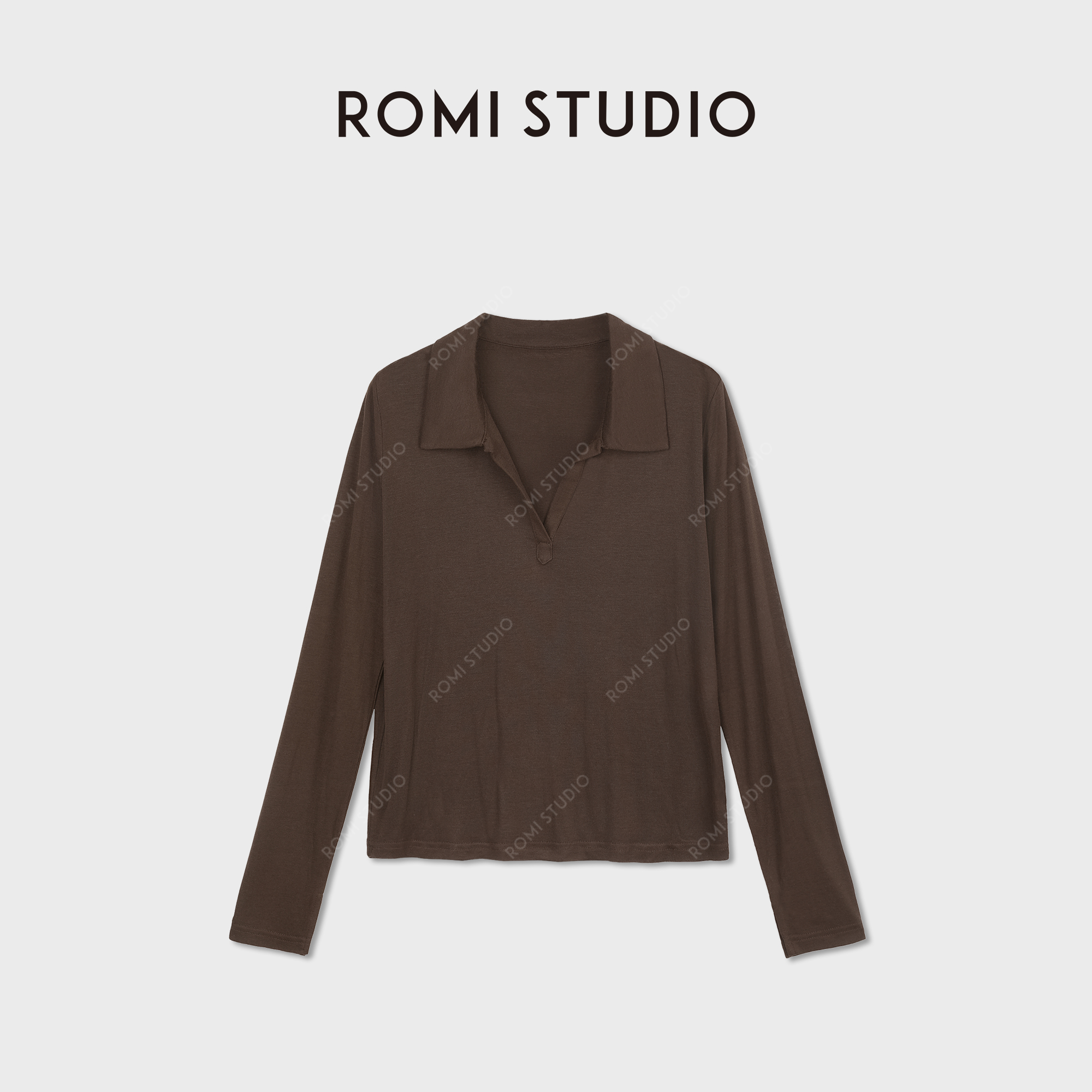 ROMI STUDIO“肤感至上”桑蚕丝混纺独特翻领长袖上衣 RWDSS03165