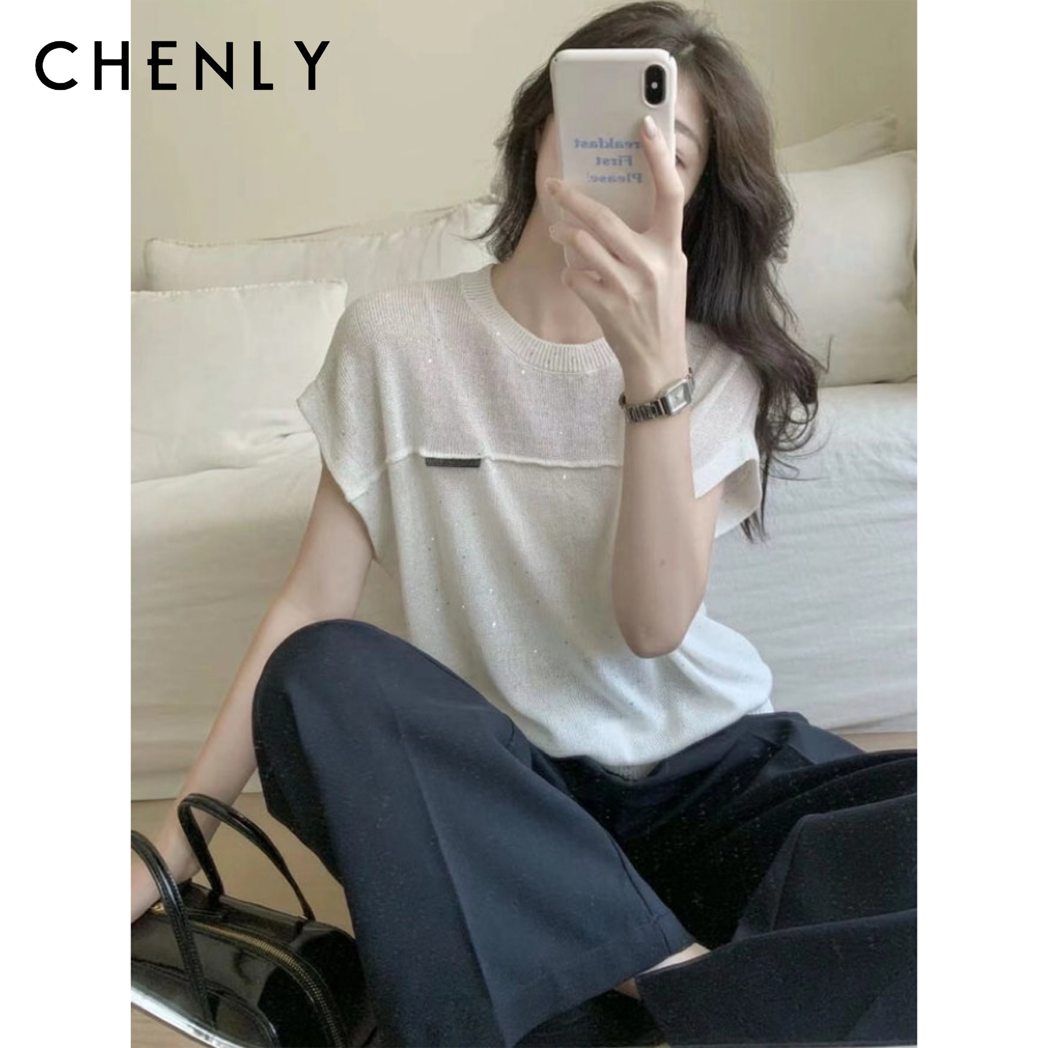 尘衣｜26SS亚麻真丝亮片短袖