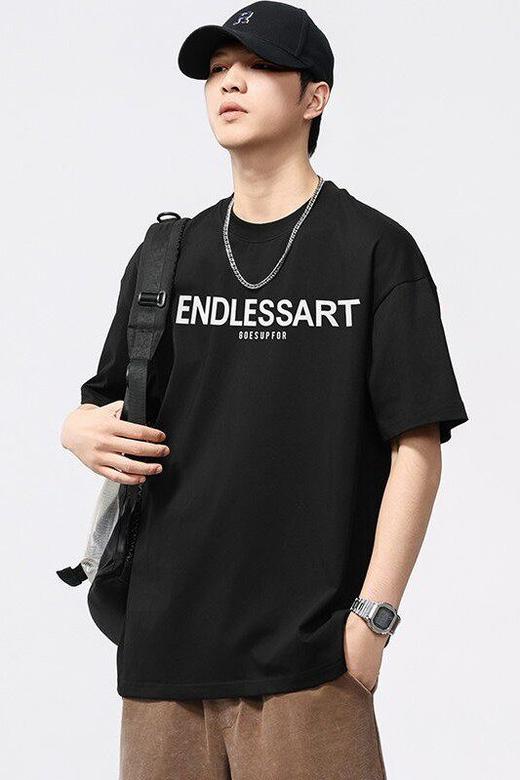 【DYG】大依优型大码男装夏季圆领短袖T恤植绒印花日系复古休闲T恤上衣 商品图5