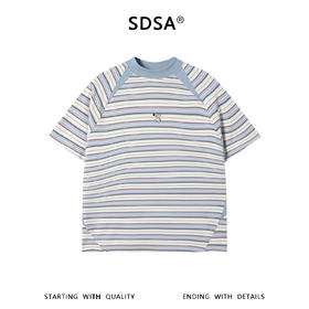 SDSA男装2026新款轻奢韩系撞色tia条纹刺绣字母圆领短袖T恤百搭