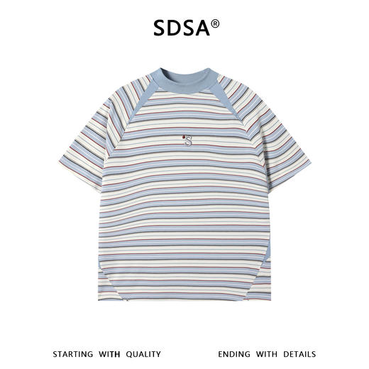 SDSA男装2026新款轻奢韩系撞色tia条纹刺绣字母圆领短袖T恤百搭 商品图0