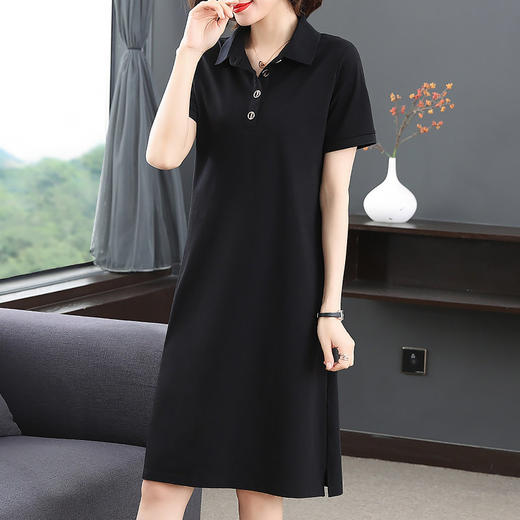休闲连衣裙女夏季2025新款黑色大码胖mm遮肚显瘦中长款polo领裙子 商品图0