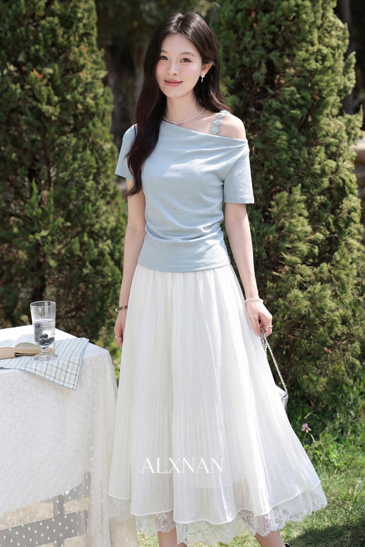 鹿向南「雨季渐晴」韩系简约气质慵懒感显瘦短袖T恤女夏显瘦上衣 商品图5