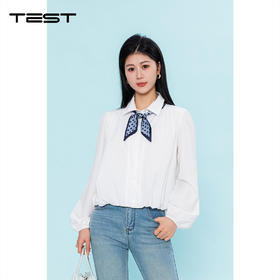 春上新法式飘带气质白色灯笼袖衬衫1261055