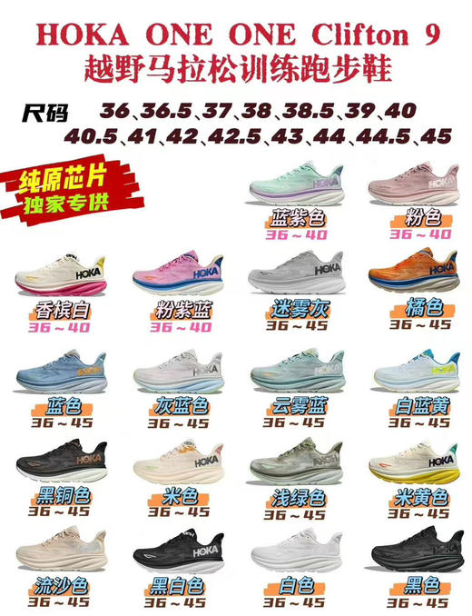 Hoka 克利夫顿9 马拉松跑鞋。自己备注号码颜色 商品图13