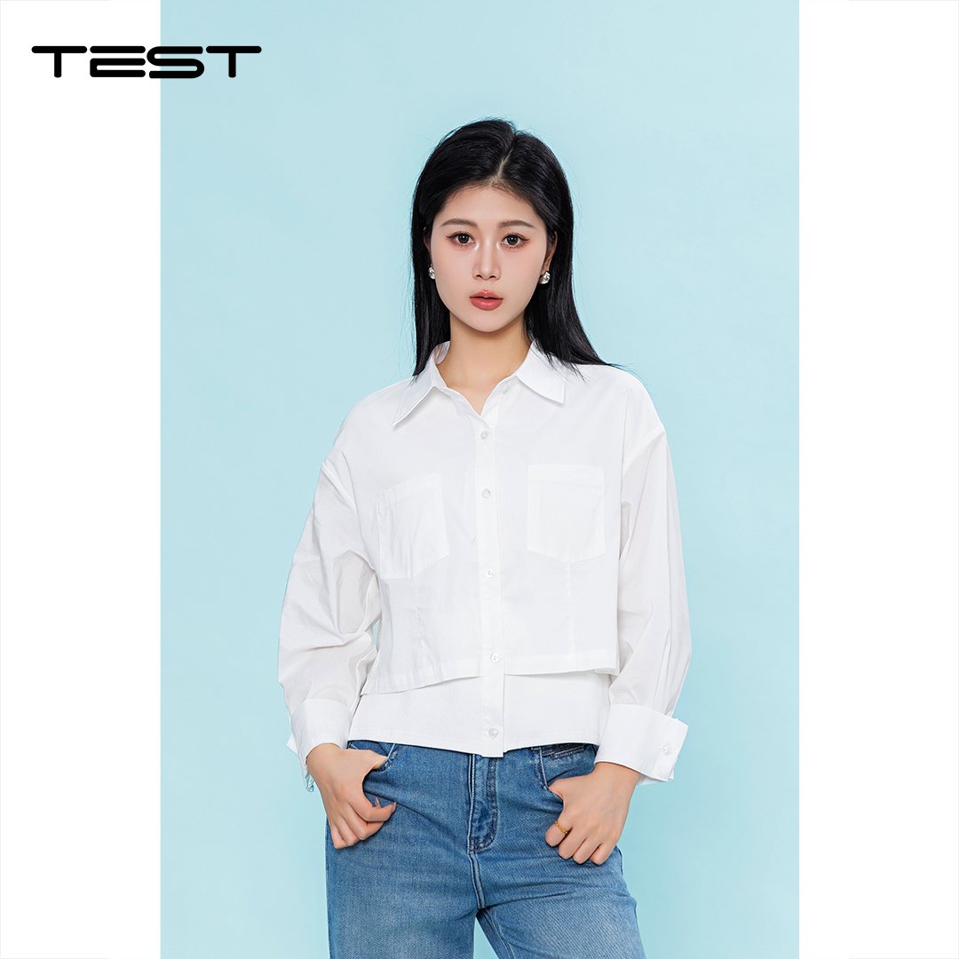 春上新韩系气质假两件短款白衬衫1261059