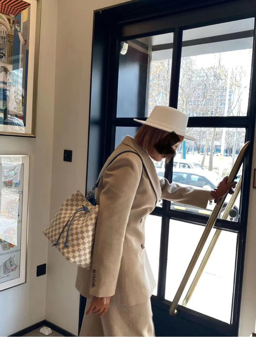 Lv 白拼蓝棋盘格 老花 水桶包 商品图2